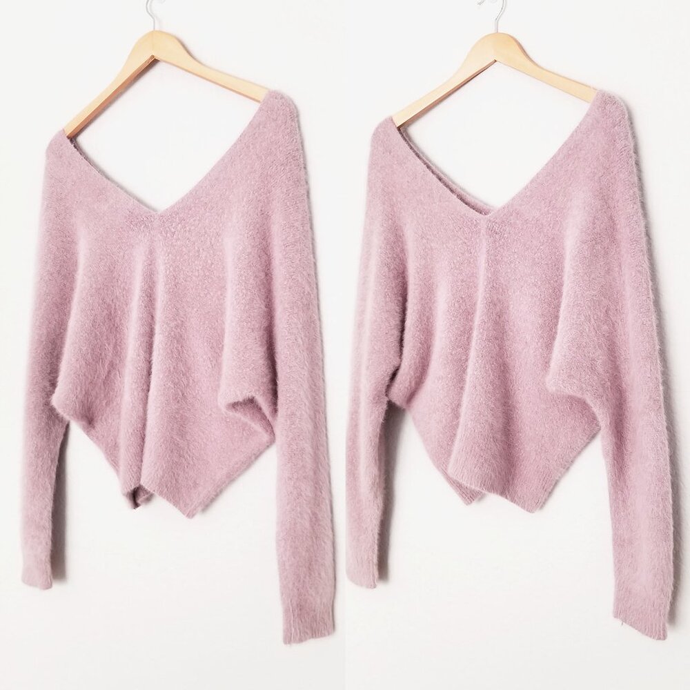 Sage The Label Dusty Lilac Angora Oversized V Neck Sweater Fairy Romantic XS